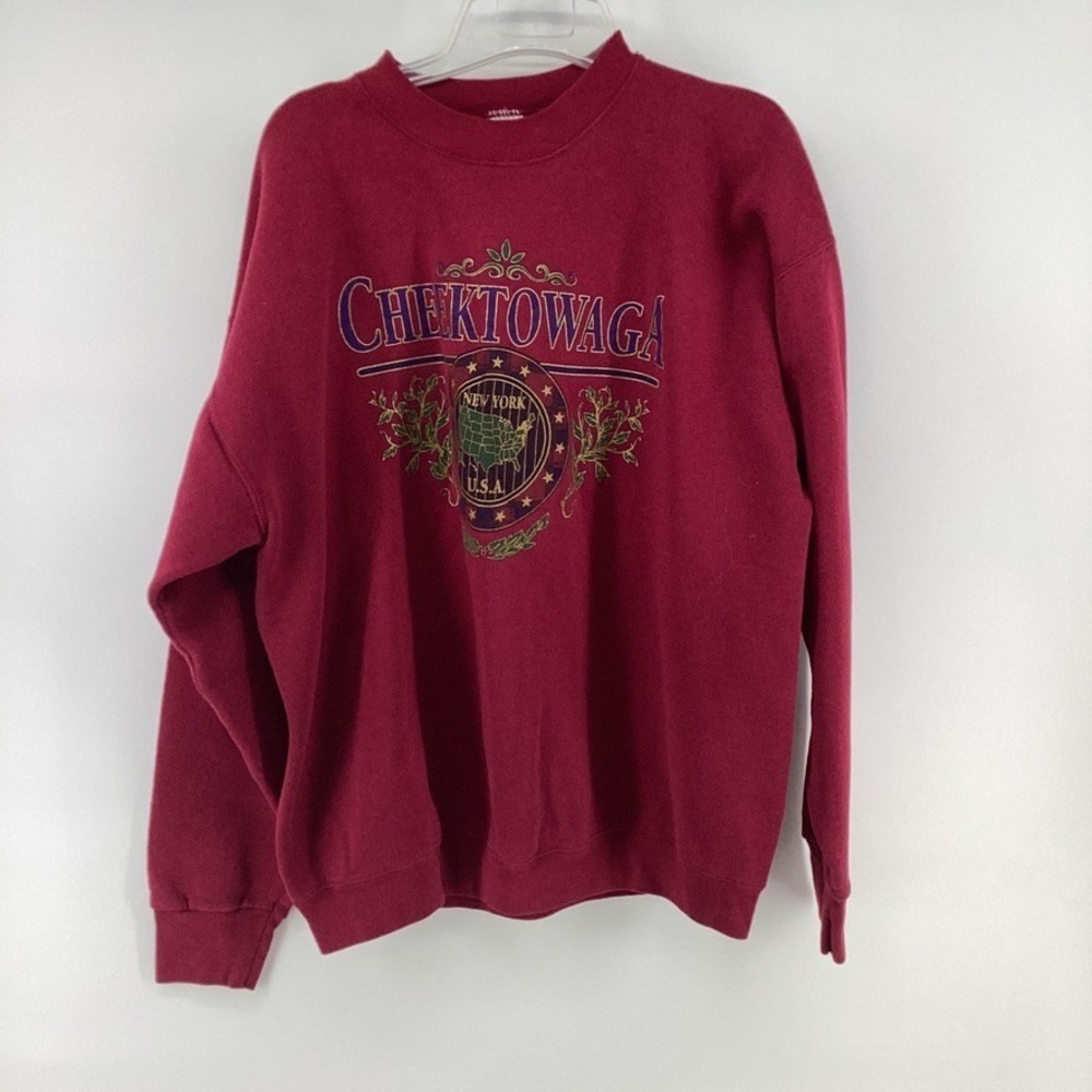 Vintage CHEEKTOWAGA Sweatshirt Mens XL Maroon Graphic Crew Neck Fleece NY 90s